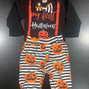 “My First Halloween” matching LS onesie w/ bow tie and Pumpkin pants 0-3 mo. 🎃🎃🎃